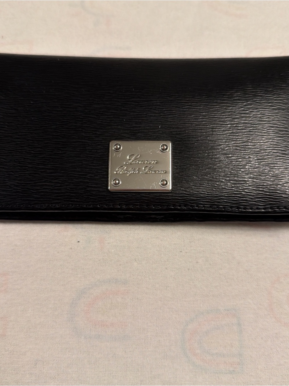 Lauren Ralph Lauren Black Leather Wallet with Silver Logo Plate